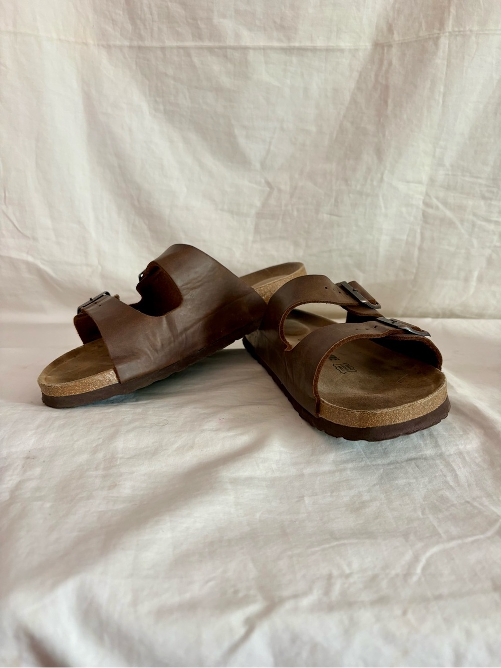 Women's Brown Double-Strap Adjustable Leather Sandals